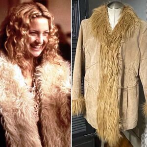 Vintage Tan Leather Jacket with Faux Fur Trim